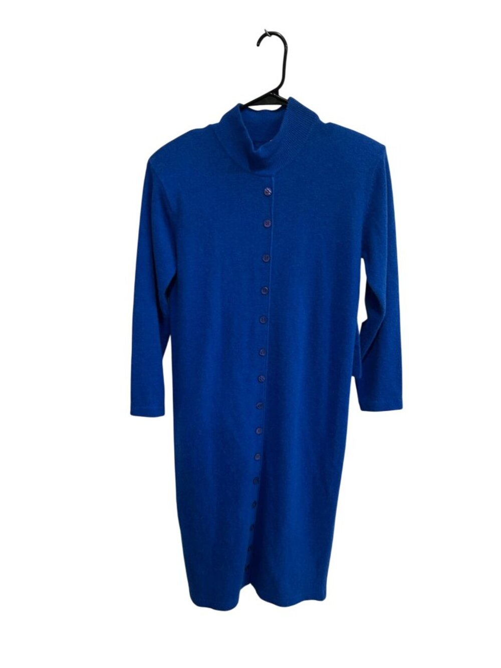Outlander Medium Mondrian Blue Button Down Sweater Dress Wool Angora Retro NWT